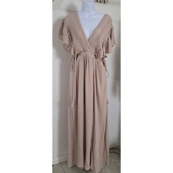 Baltic Born Womens Jennifer Deep V Flutter Sleeve Maxi Dress 3XL XXXL Boho Beige - Picture 3 of 14